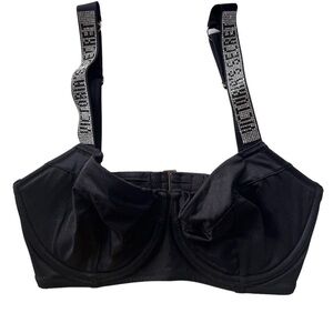 VICTORIAS SECRET SHINE STRAP WICKED PUSHUP BIKINI TOP BLING LOGO NWT 32DDD Black